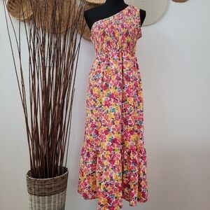 Colorfull floral dress for women/one shoulder Sleeveless- M